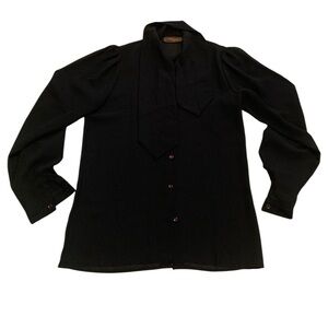 VINTAGE Boutique Chagall International Black Sheer Blouse Puff Sleeves Medium